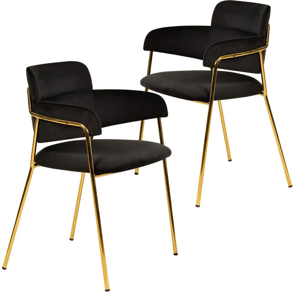LeisureMod Axis Set of 2 Modern Upholstered Dining Chairs with Gold Stainless Steel Legs, Pair of Accent Side Chairs for Kitchen