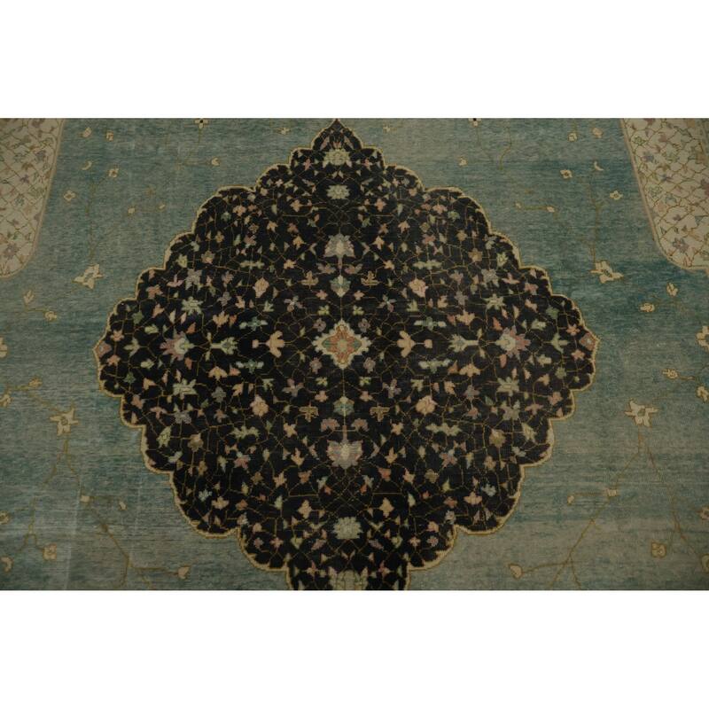 Hand Knotted Oriental 100% Wool Carpet Transitional Floral Navy Blue & Blues Oushak Area Rug - 12' 10'' X 9' 8''