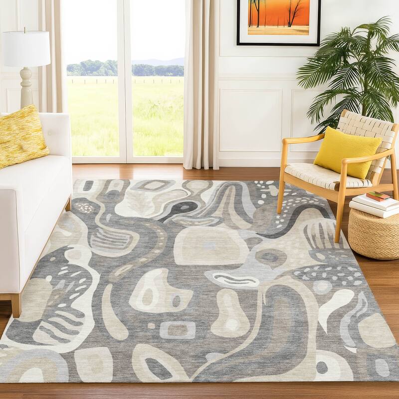 Machine Washable Indoor/ Outdoor Modern Picasy Chantille Rug