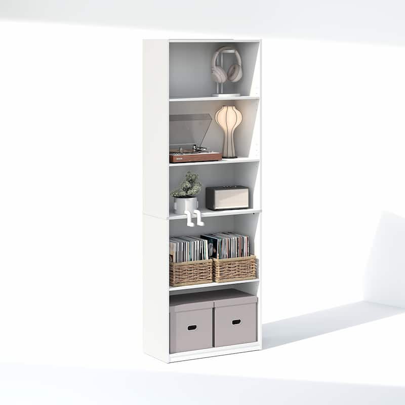 Furinno GEHRY 5-Tier Media Storage, CD DVD Media Tower, with Adjustable Shelves, for Living Room, Home Office - White