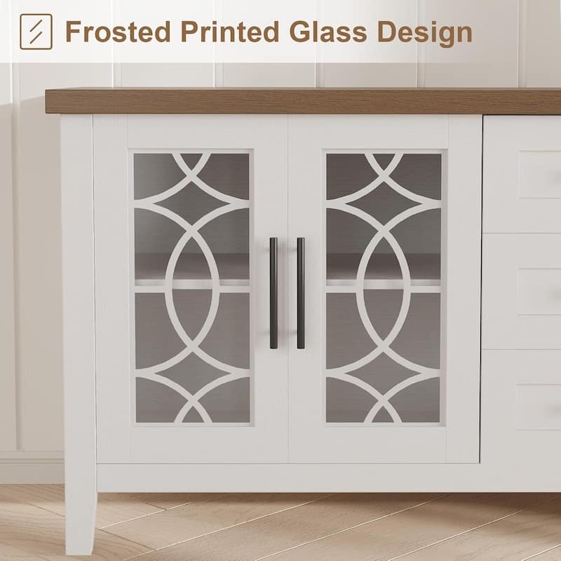 Mid Century TV Stand for 70 Inch, Entertainment Center with Glass Door