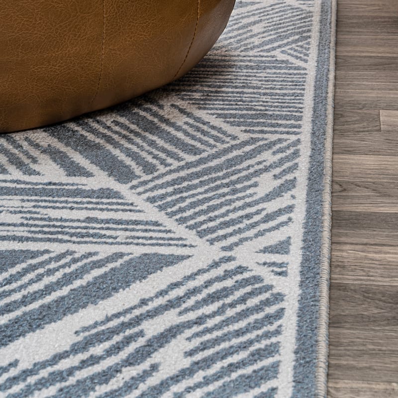 JONATHAN Y Koda Modern Coastal Geometric Machine-Washable Blue/Cream Area Rug