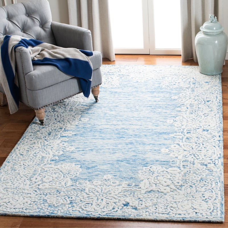 SAFAVIEH Handmade Glamour Severiana Modern Wool Rug - 5' x 8' - Blue/Ivory