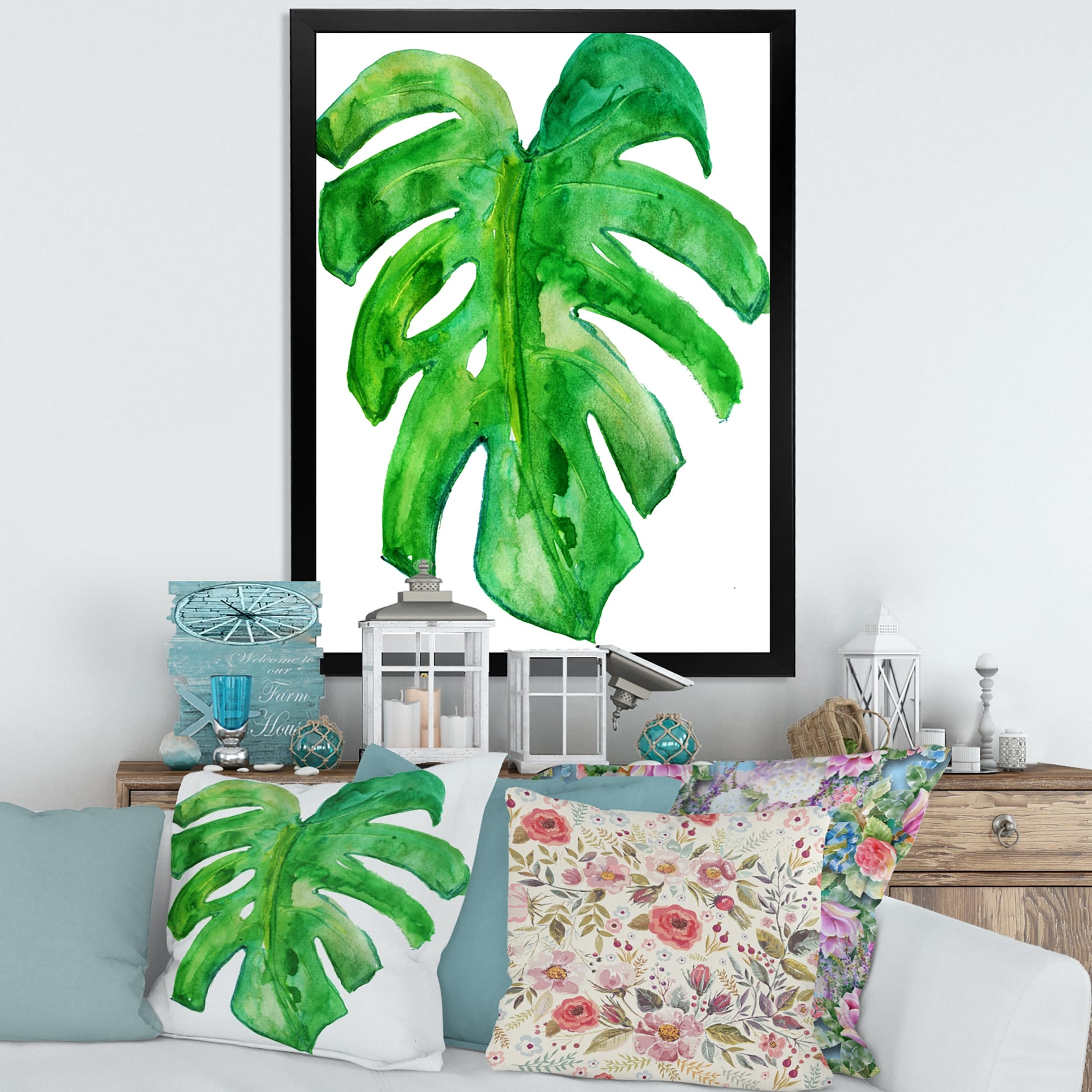 Designart 'Tropical Leaf of Monstera I' Farmhouse Framed Art Print