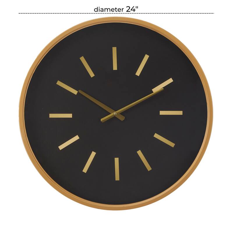 Metal Wall Clock with Gold Accents - Black - Roche River Decor - 3"W x 24"L x 24"H