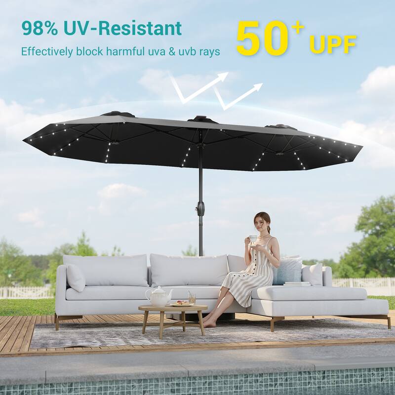 BONOSUKI 15×9FT LED Double-Sided Patio Umbrella with BASE Enhance Your Outdoor Oasis-Stylish