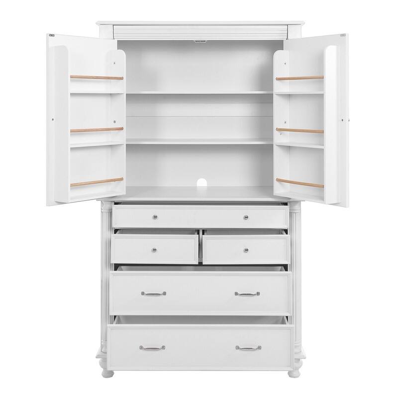 Farmhouse 77.3" Tall Kitchen Pantry Cabinet with 5 Drawers, 6 Door Shelves, 2 Adjustable Shelves