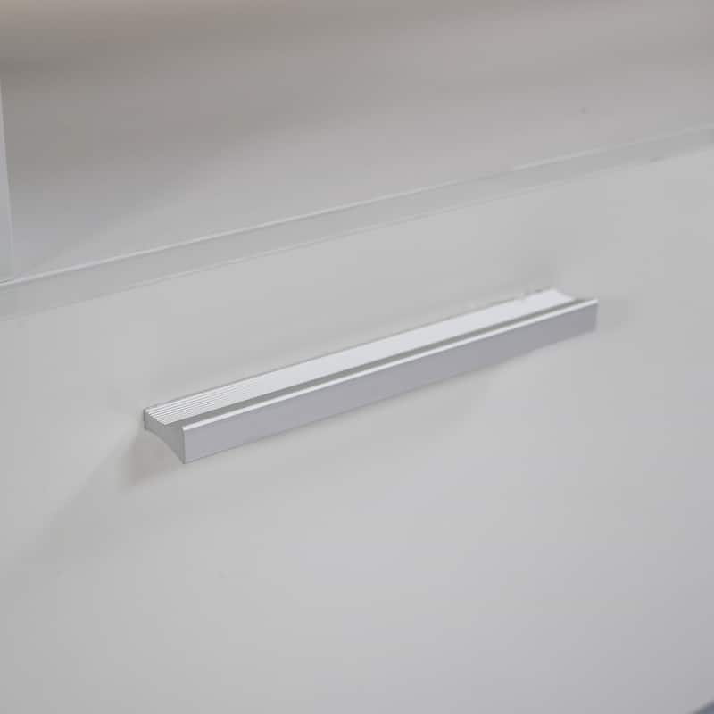 GDF Studio - Modern White Particle Board TV Stand with LED Lights and Toughened Glass Shelf