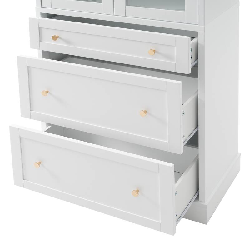 70.1" Tall Bathroom Floor Storage Cabinet, Freestanding Cabinet with Soft Close Glass Doors, Adjustable Shelves