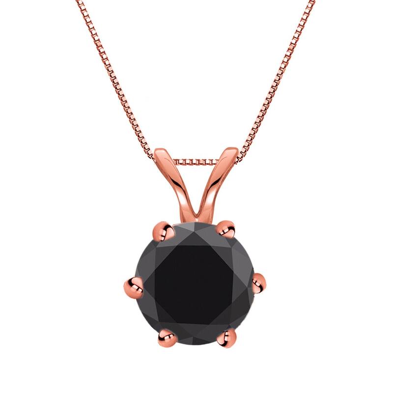 Auriya 14k Gold 2ctw Solitaire Black Diamond Necklace 6-Prong - Rose