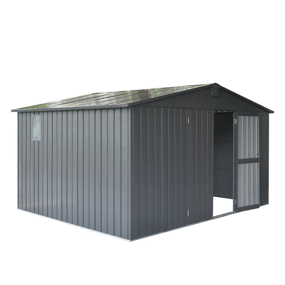 Backyard Storage Shed 11'x 9' with Galvanized Steel Frame & Windows,Outdoor Garden Shed Metal Utility Tool Room,Lockable Door