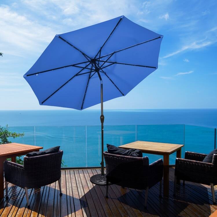 10' Solar LED Lighted Patio Market Umbrella Shade Tilt Adjustment Crank