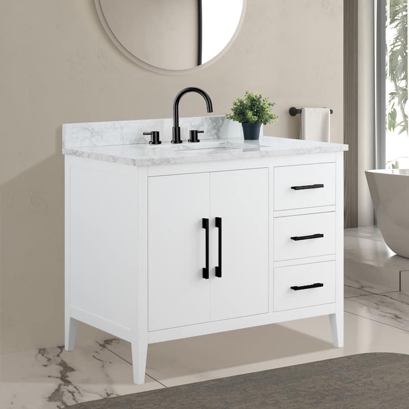 Vanity Art 42" Single Sink Bathroom Vanity Cabinet with Engineered Marble Countertop