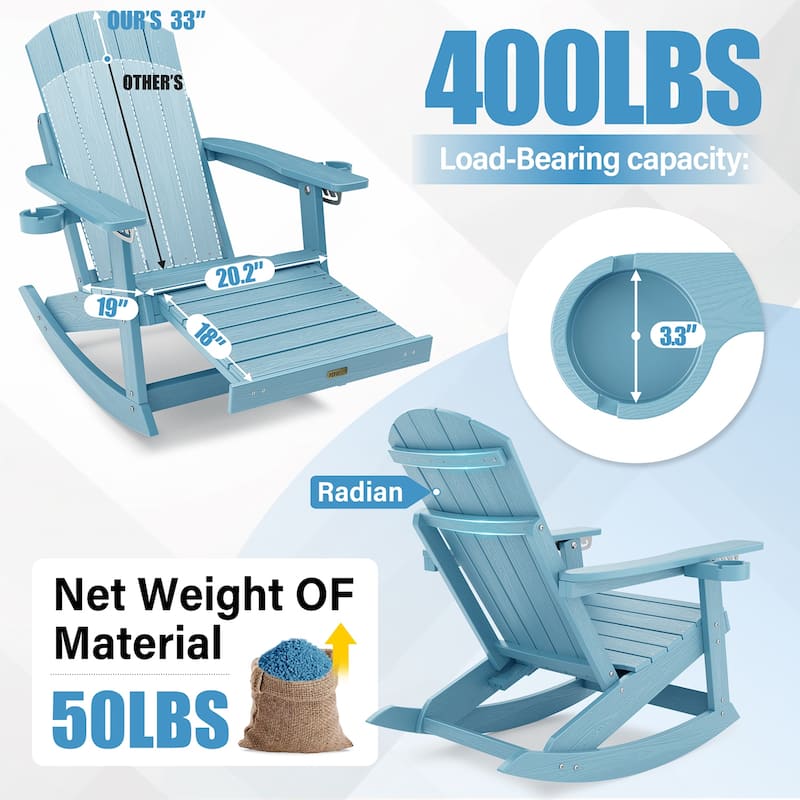 WINSOON HIPS Outdoor Rocking Chair with Adjustable Backrest and Retractable Ottoman-Set of 2