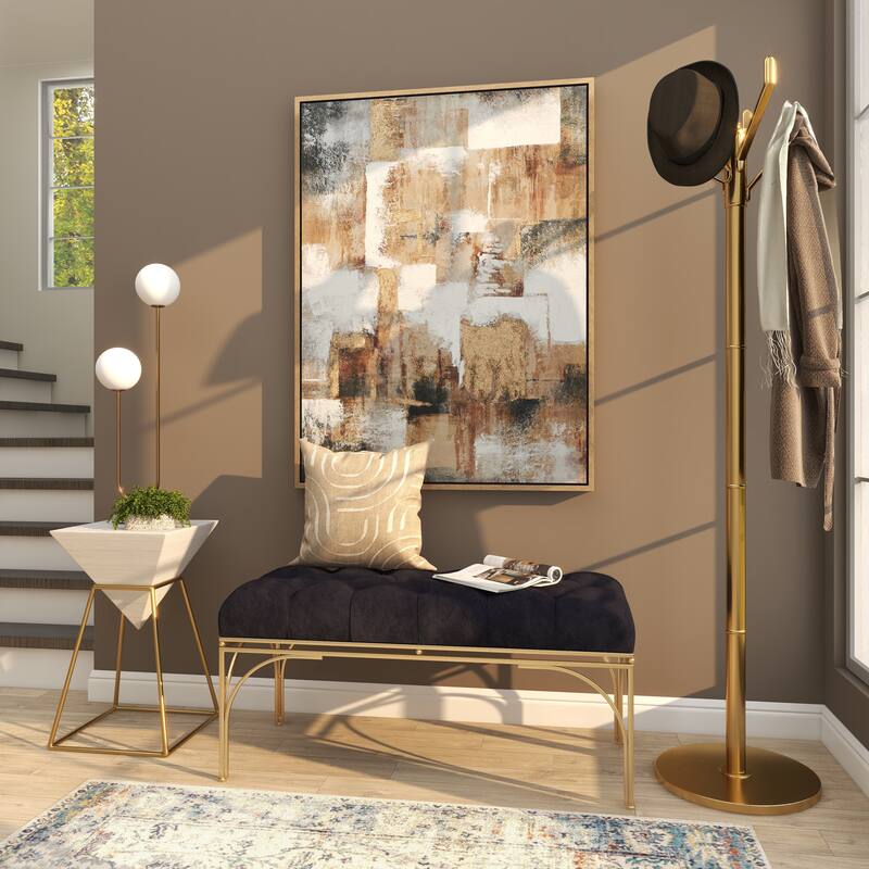 White, Black or Gray Velvet Tufted Home Bench with Gold Metal Legs