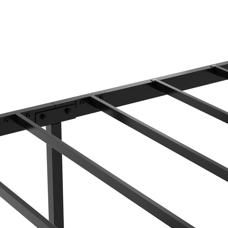 Industrial Noise-Free Metal Support Bed Frame, Queen Size Platform Bed with Charging Station Headboard and LED Lights