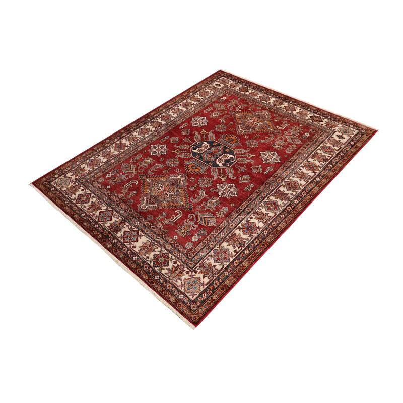 Rustic Super Kazak Zahra Red/Beige Hand Knotted Wool Square - 5'1'' x 6'0''