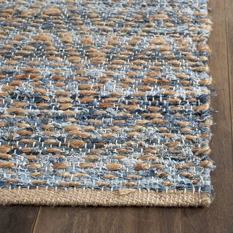 Area Rug 6x9 Natural Blue Jute Denim Braided Flatweave Living Room Bedroom Rug - 108 x 72