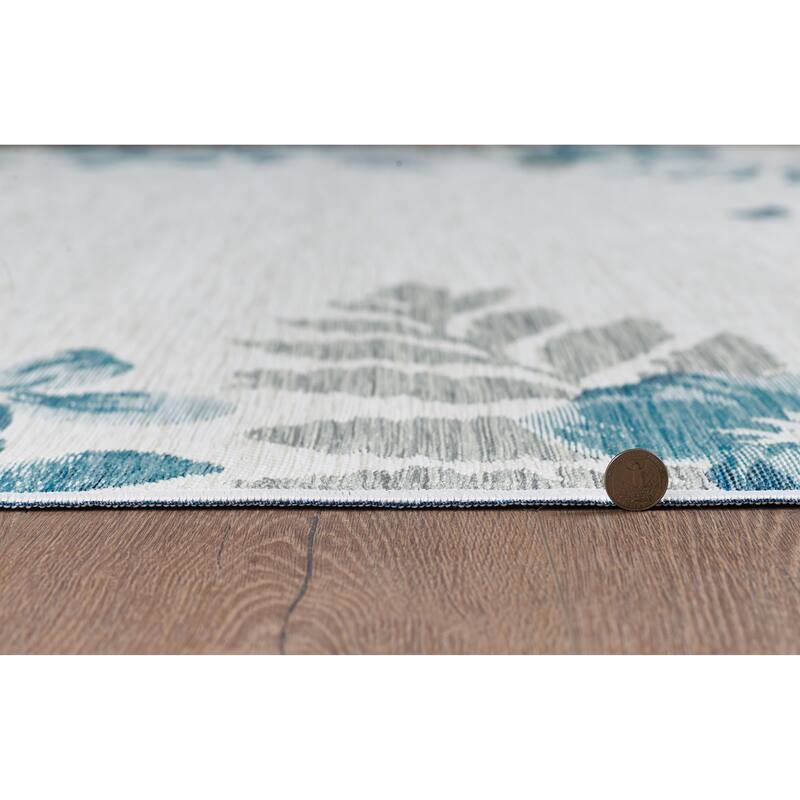 Domani Novarro Coastal Floral Bordered Reversible Indoor / Outdoor Area Rug