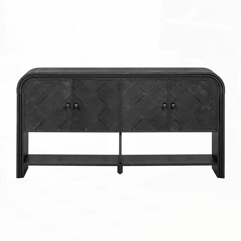 Versatile console table with Woven Wood Slats and Solid Wood Veneer