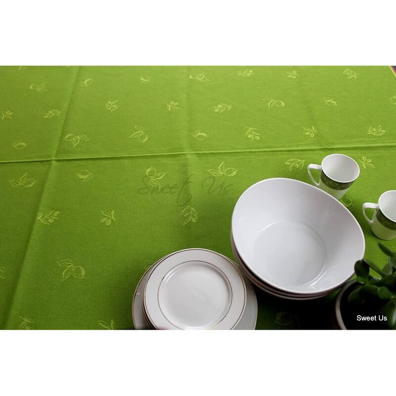 Wipeable Spill Resistant French Citron Cotton Jacquard Tablecloth