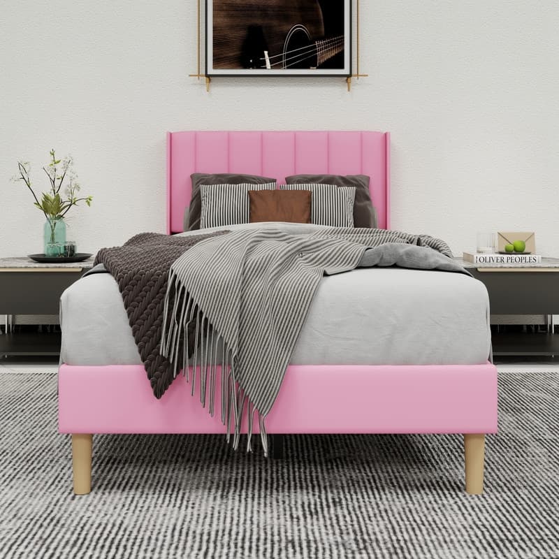 Caxkun Upholstered Platform Bed Frame with Wingback headboard