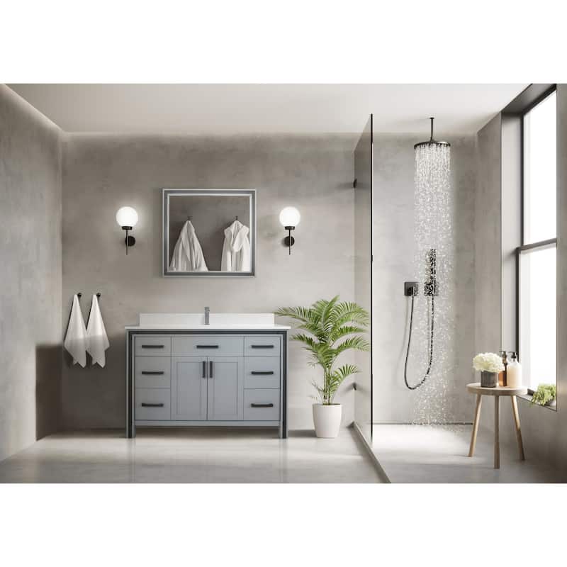 Ziva 48 in W x 22 in D White Bath Vanity, White Quartz Top and 34 in Mirror