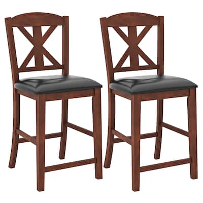 Gymax 24'' Modern Bar Stools Set of 2 w/ Hollowed High Backrest