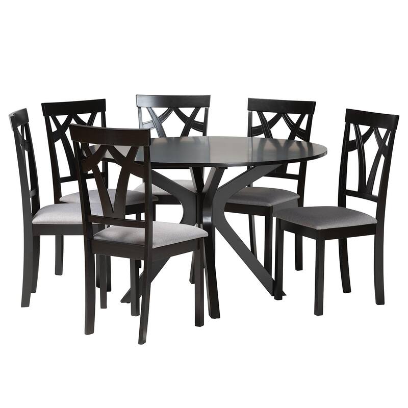 Luise Modern and Contemporary 5-Piece Wood Dining Set-Grey/Dark Brown - 7-Piece - Grey