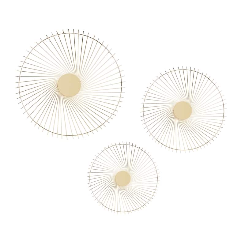 Metal Sunburst Radial Wall Decor - Set of 3 Gold - Roche River Decor - Gold