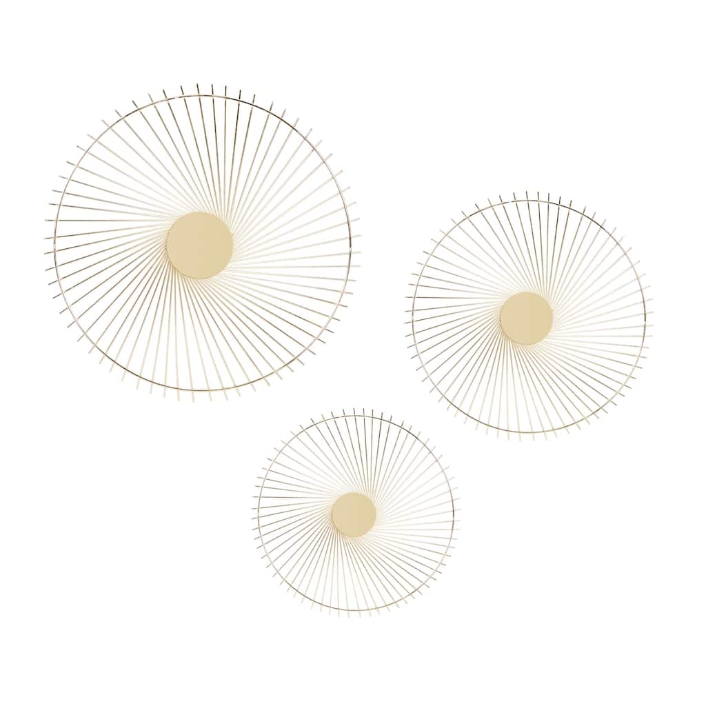 Metal Sunburst Radial Wall Decor - Set of 3 Gold - Roche River Decor