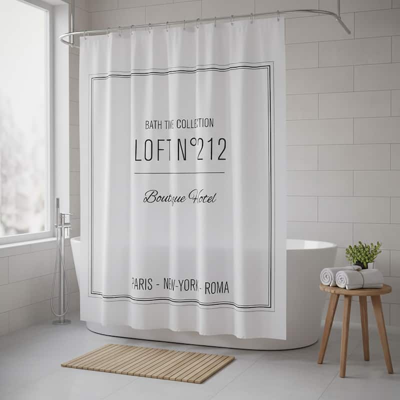 Polyester Shower Curtain - 79x71 inches - Writing Design - White