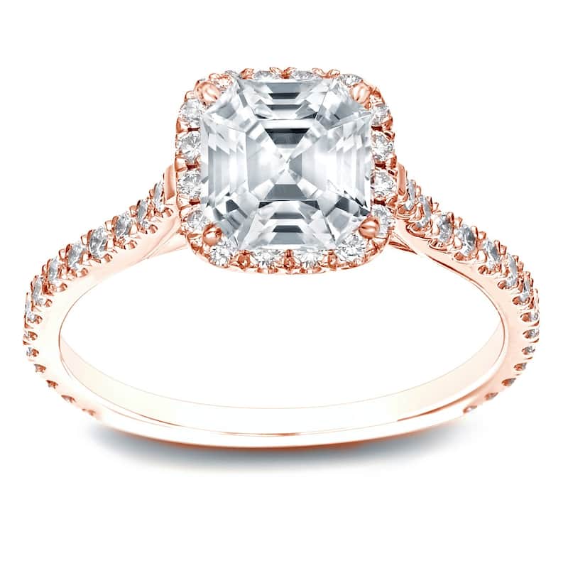 Auriya 14k Gold 1 1/2ctw Asscher-cut Halo Diamond Engagement Ring Certified (E-F, VVS1-VVS2) - Rose - 4
