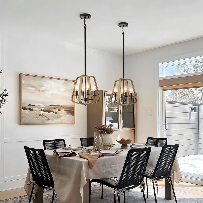 Starsky 4-Light Farmhouse Open Cage Chandelier for dining room, kitchen island or entryway