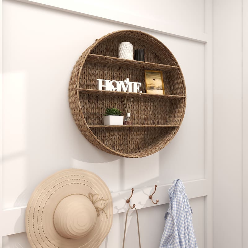 Brown Dried Plant Round 3 Shelves Wall Shelf