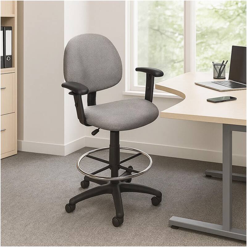 Jea Drafting Stool Chair, Adjustable, Gray Tweed, Round Footring