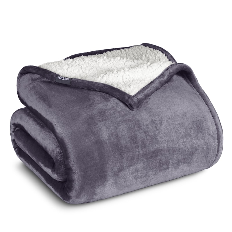 Bare Home Sherpa Fleece Blanket - Reversible Plush Bed Blanket - Full/Queen - Dusty Purple