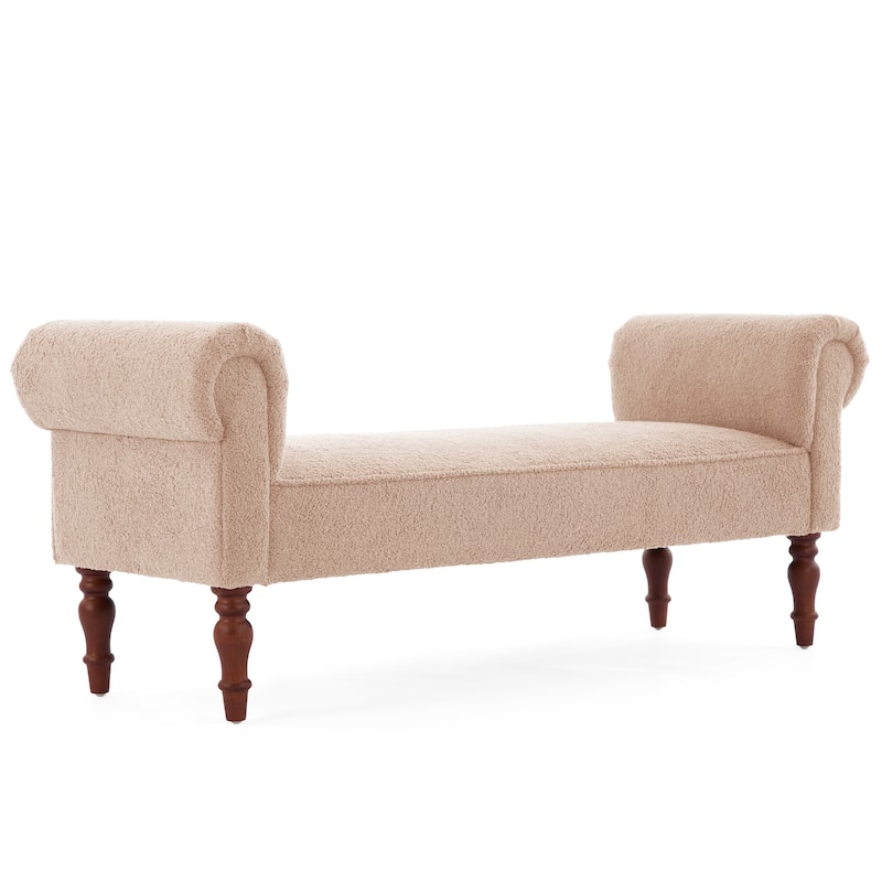 Christopher Knight Home - Elric Teddy Upholstered Bench with Rolled Arms and Solid Wood Legs