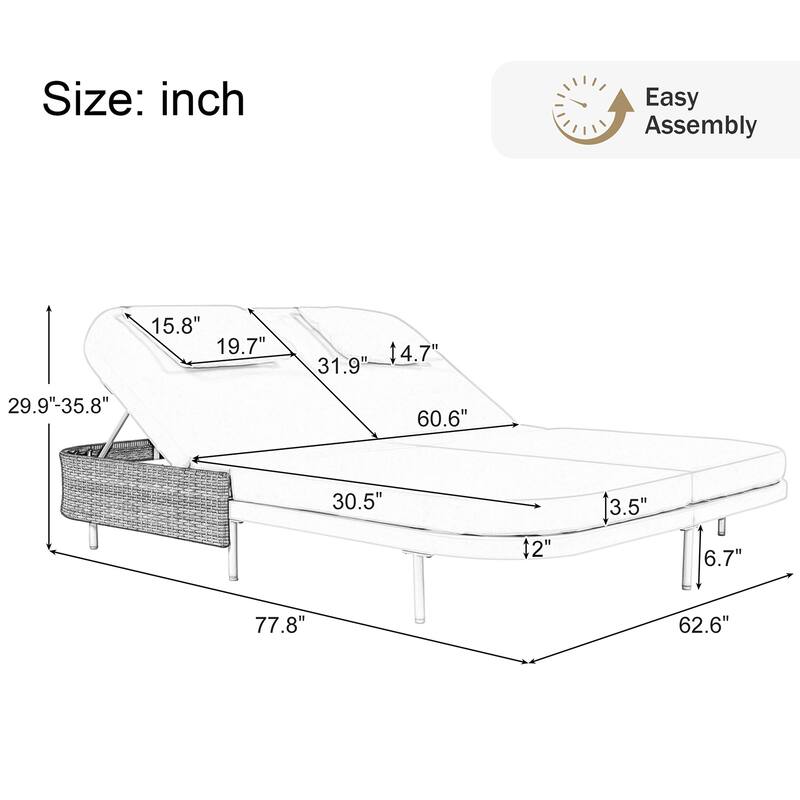 All-Weather Rattan Daybed, 5-Adjustable Backrest, Removable Cushions