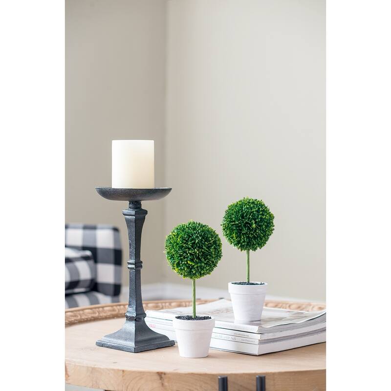 Set of 3 Mini Faux Topiary in Cream Pot 9.5 Inch Artificial Plant Decor - Green