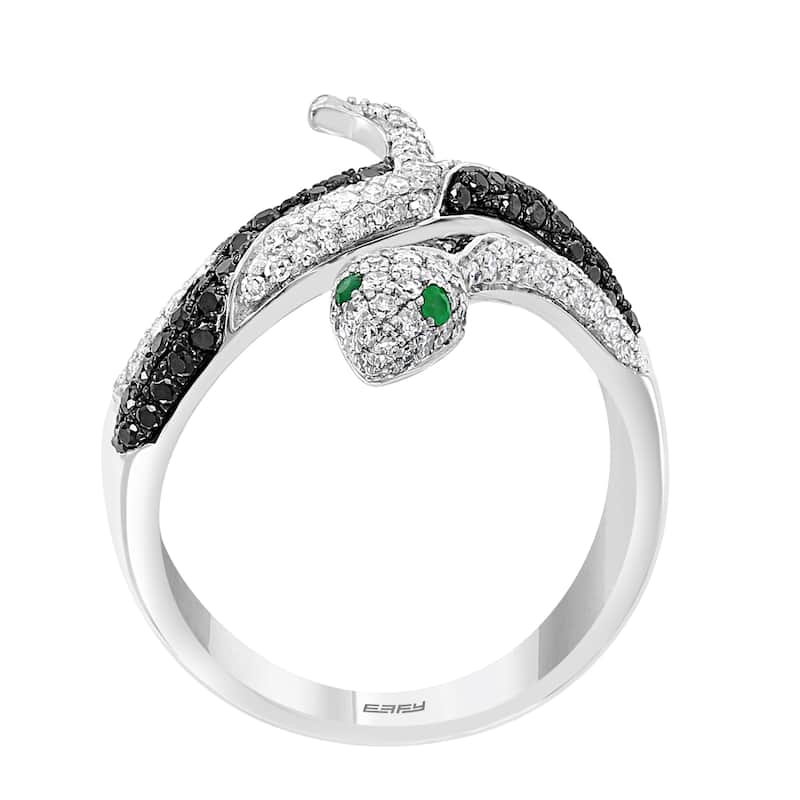 Effy Women's 14K White Gold Diamond,Black Diamond,Natural Emerald Snake Ring