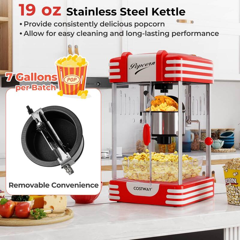 Costway 19 Oz Popcorn Machine with Stainless Steel Kettle, Halogen - See Details