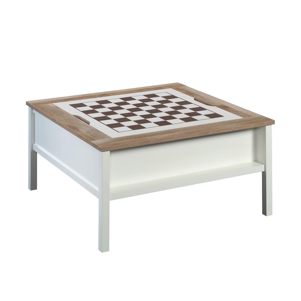 Wood Coffee Table with Chess Game Surface, White - 38.47" L x 38.47" W x 19.02" H