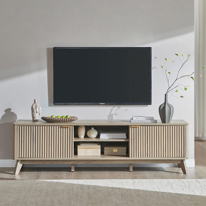 70" Modern Fluted TV Stand for Living Room, Wood Entertainment Center