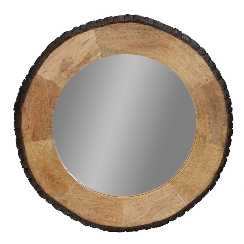 Meredith Round Live Edge Wood Wall Mirror by River of Goods - 30.5" x 1" x 30.5" - 30.5" x 1" x 30.5" - Brown/Tan