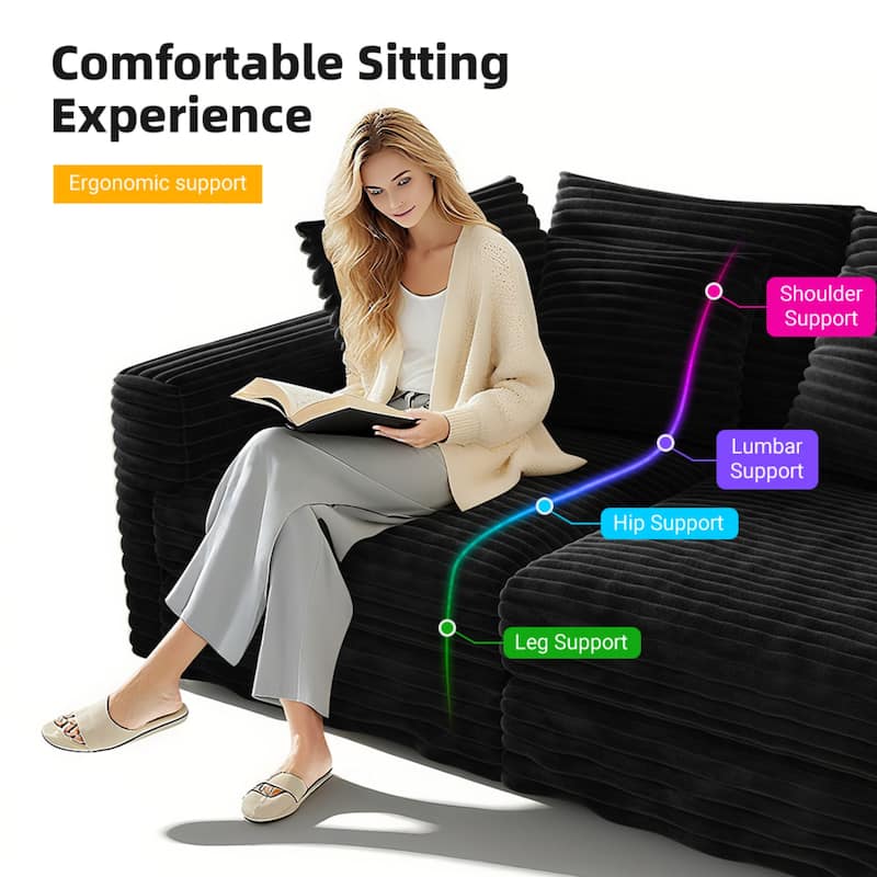102.4" Corduroy Couch with Ottomans, 4 Seat Convertible Modular Sectional Sofa, Upholstered Couches with Pillows for Living Room