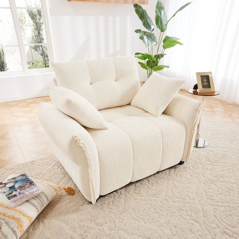 53.94″ Chenille 1-Seater Sofa with Support Cushions & Throw Pillows - Beige