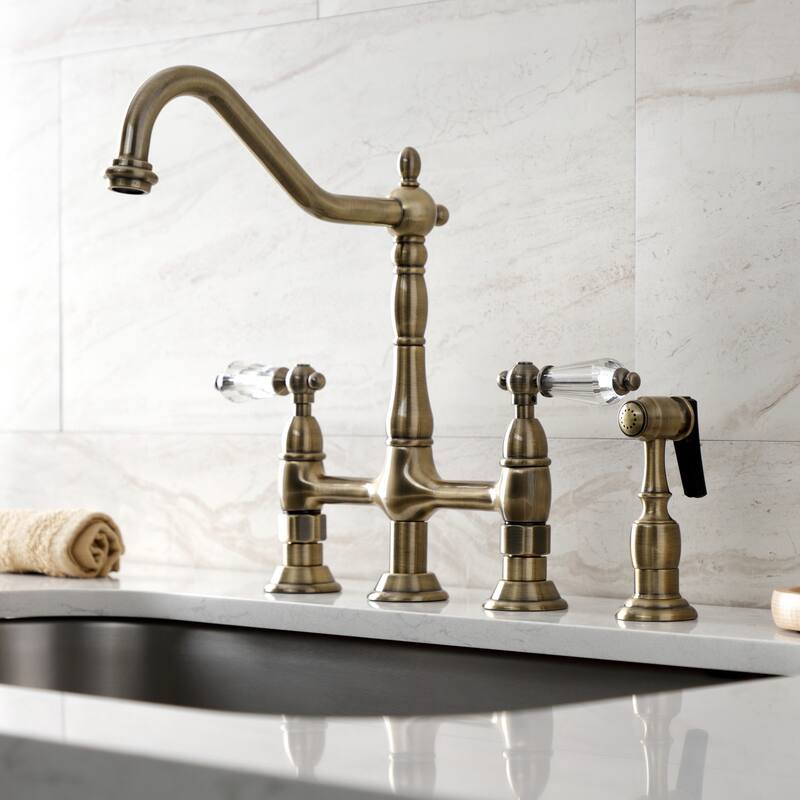 Kingston Brass Wilshire Bridge Kitchen Faucet with Brass Sprayer