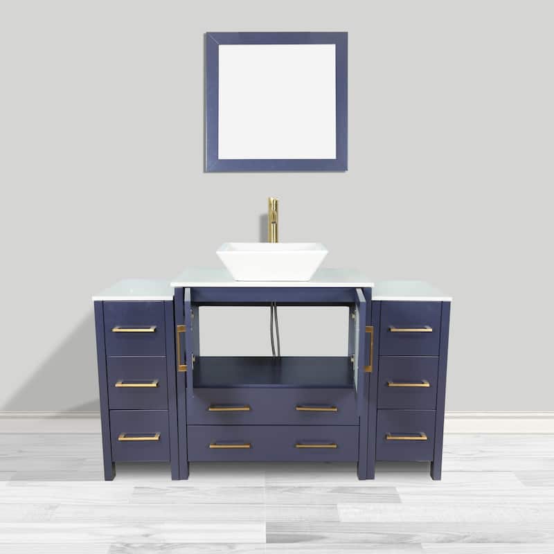 Vanity Art 54-inch Single Sink Bathroom Vanity Set with Engineered Marble Top and Free Mirror - 54 x 18.5 x 36 Inches
