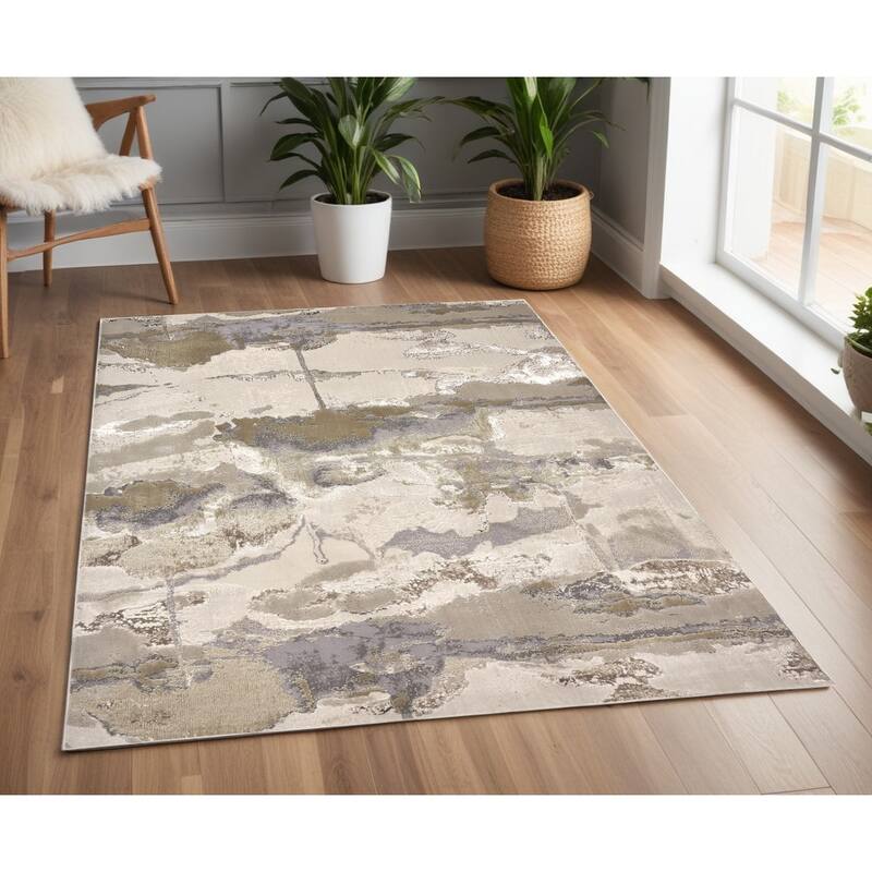 Zezex Abstract Modern Non Skid Woven Area Rug By HomeRoots - 4' x 6'